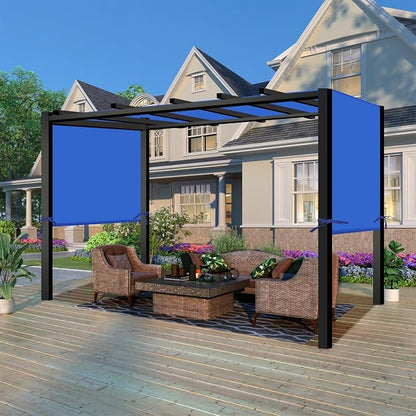17' x 6.8' Waterproof Pergola Canopy Replacement Cover,Royal Blue | Waterproof polyester canopy with built-in drainage holes and adjustable tie straps for a secure fit in rain and wind.
