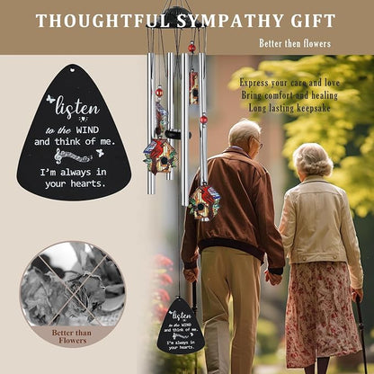 YU FENG Cardinal Memorial Wind Chime, Birdhouse Crystal Suncatcher | 34 Inch Metal Wind Chime, Cardinal Bird Design, Sympathy Gift For Loss Of Loved One, Outdoor Garden Yard Decor