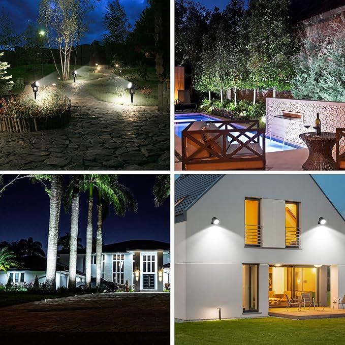T-SUNUS Christmas Solar Landscape Spotlights White 6000K Metal, Garden Spot Lights Outdoor IP65 Waterproof 9.8ft Cable Separated Panel, Auto On/Off for Tree Flag Driveway Pathway Halloween Pool Area