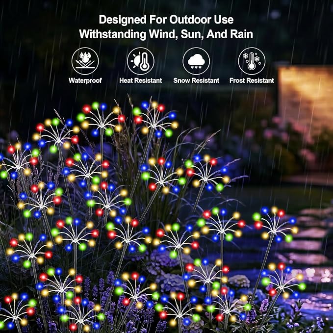 Solar Garden Lights Outdoor, 2 Pack New Upgraded Solar Swaying Starburst Light, Waterproof Fireworks Solar Lights, Yard Patio Pathway Decoration, Multicolor