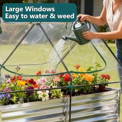 DUMOS Galvanized Raised Garden Bed with Cover, 6x3x2ft Metal Planter Box Outdoor for Deep-Rooted Vegetables Flowers Herbs, Garden Bed Mini Greenhouse for Patio Balcony Backyard, Open Bottom, Clear