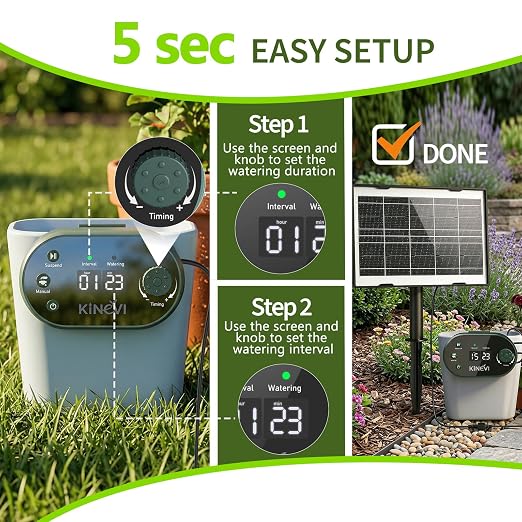 Automatic Plant Waterer Indoor 8W,Self Watering System for 30 Potted Plants, IP54 Waterproof Drip Irrigation System Device Kit,Programmable Water Timer with Smart Humidity Detection