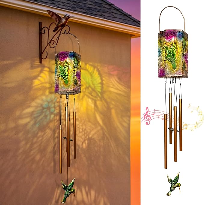 Hummingbird Solar Wind Chimes for Outside Gifts for Women,3D Multicolor Waterproof Solar Lantern Wind Chimes Outdoor Lights LED Hanging Decor for Garden, Patio, Yard Gifts for Mom Grandma