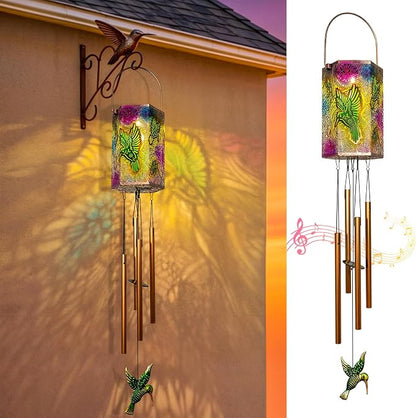 Hummingbird Solar Wind Chimes for Outside Gifts for Women,3D Multicolor Waterproof Solar Lantern Wind Chimes Outdoor Lights LED Hanging Decor for Garden, Patio, Yard Gifts for Mom Grandma