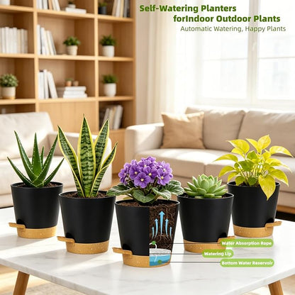 12 Pack 4 Inch African Violet Pots Self Watering, Self-Watering Planters with Drainage Holes & Reservoir, Black Brown Plastic Pots for Indoor Outdoor Plants, Succulents & Flowers