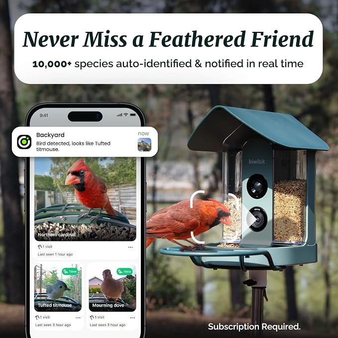 Kiwibit Smart Bird Feeder with 4K AI Camera Solar Powered | AI Identification Bird Species 10,000+, 4K Video Live Stream, 8MP Photos, Real-Time Bird Alert, Backyard Birdwatching Gift