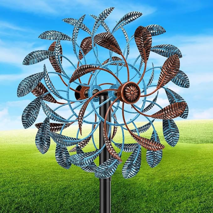 360° Wind Spinners Outdoor, Wind Sculptures Windmill with Metal Stake, 63.2" Kinetic Large Metal Yard Art Decor Spinners Pinwheels for Garden Outside Patio Lawn