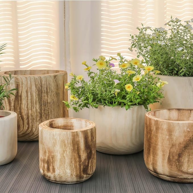 CYS EXCEL 11'' Natural Cylinder Planter Lightweight Natural Wood Cachepot for Indoor Plants, Succulents, Herbs, Home & Office Decor