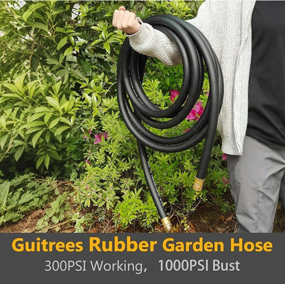Guitrees 25FT ×1 inch Heavy Duty Rubber Garden Hose - 200psi Working, 1000psi Burst - Hot/Cold Water - Five-Layered Braiding for Durability - Versatile for Gardening, Agriculture, Construction(Black)