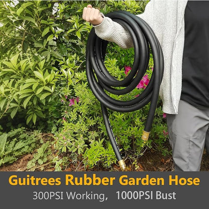 Guitrees 100FT ×1 inch Heavy Duty Rubber Garden Hose - 200psi Working, 1000psi Burst - Hot/Cold Water - Five-Layered Braiding for Durability - Versatile for Gardening, Agriculture, Construction(Black)