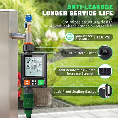 Sprinkler Timer for Garden Hose,3.3" LCD Display,10 Independent Watering Programs,Automatic Rain Delay,Outdoor Faucet Water Timer with Manual Mode,IP54 Waterproof for Lawn Yard Irrigation