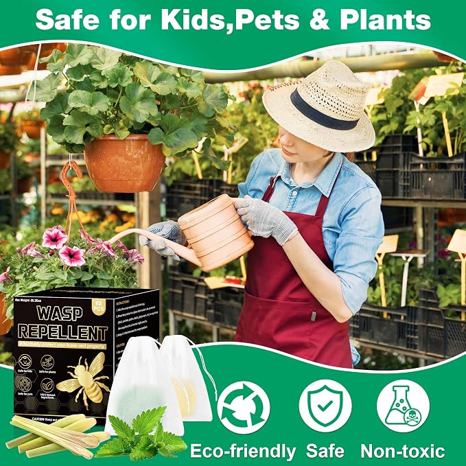 24 Pack Peppermint Wasp & Bee Repellent for Outside, Natural Carpenter Bee Repellent for Yellow Jacket, Hornet, Mud Wasp Deterrent for Outdoor Patio Garden Porch | Long-Lasting Protection | Pet Safe