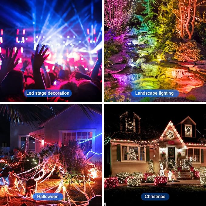 RGB Outdoor LED Flood Light 50W Color Changing Floodlights Spotlights Landscape Lighting Fixture Waterproof Landscaping Spot Light for Yard Garden Driveway Pathway Garden IP66 Waterproof (4 Pack)