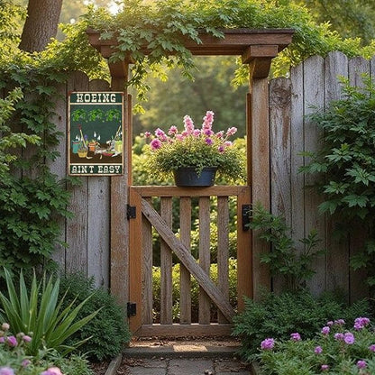Funny Garden Signs for Outside Hoeing Ain't Easy Metal Tin Sign Personalized Decor Gift for Women Outdoor Yard & Shed Gardening Signs Garden Stuff for Outside 8x12 Inch