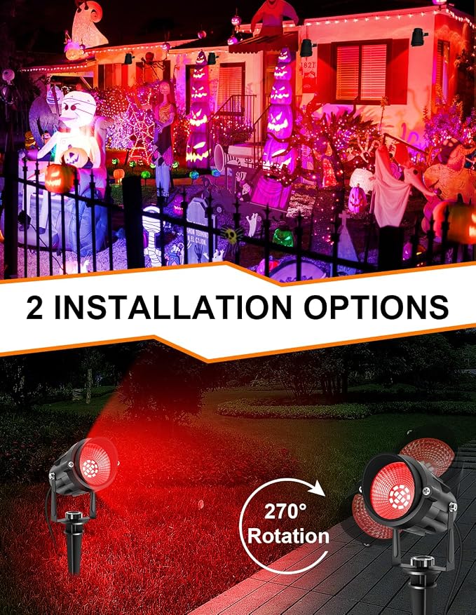 Red Landscape Lights Outdoor, 14 LED Landscape Lighting with US Plug, IP65 Waterproof Spotlights for Tree Yard Garden Pathway Halloween Christmas Decor 4 Pack