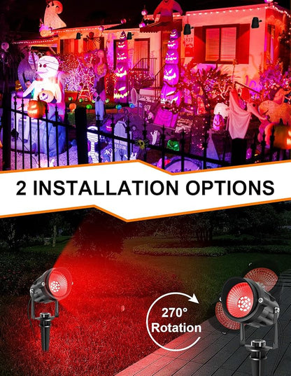 Red Landscape Lights Outdoor, 14 LED Landscape Lighting with US Plug, IP65 Waterproof Spotlights for Tree Yard Garden Pathway Halloween Christmas Decor 2 Pack
