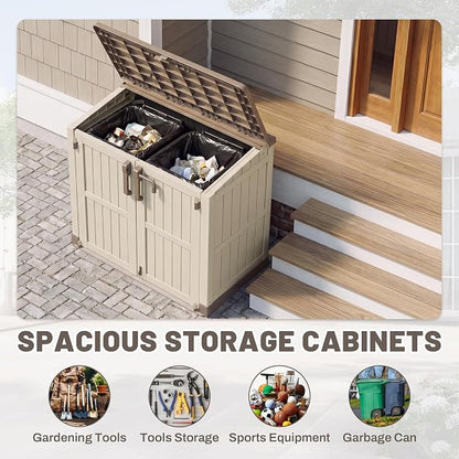 Horizontal Outdoor Storage Cabinet Box 36 Cu Ft with Lockable Doors, Outdoor Storage Shed Portable Waterproof for Backyard Garden