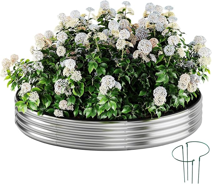 ZFHgarden Galvanized Metal Planter Raised Garden Bed Kit for Gardening Outdoor 2x2x1ft Round Galvanized Steel Fire Pit，Steel Fire Pit Silver for Backyard, Camping, Bonfire