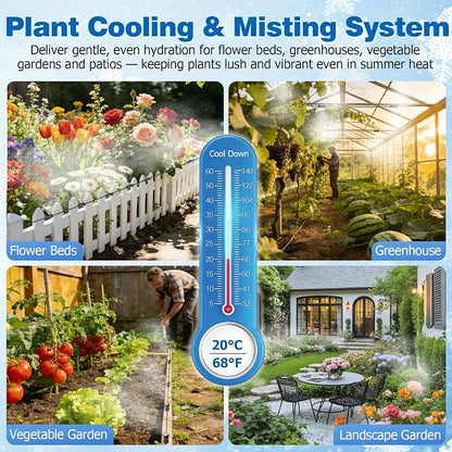 Mellbree Misters for Outside Patio 60FT/18M, Pre-Assembled Misting Cooling System with 19 Brass Nozzles & 3/4" Adapter, Outdoor Mister for Garden, Backyard, Pool, Greenhouse, Play Area, Trampoline