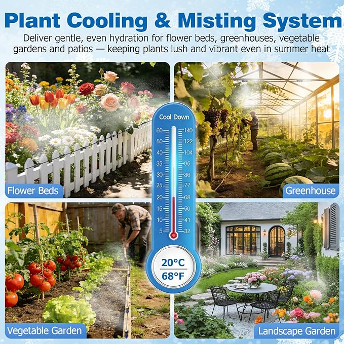 Mellbree Misters for Outside Patio 100FT/30M, Pre-Assembled Misting Cooling System with 30 Brass Nozzles & 3/4" Adapter, Outdoor Mister for Garden, Backyard, Livestock Ranch, Greenhouse, Pool Area