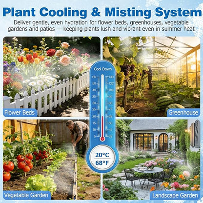 Mellbree Misters for Outside Patio 100FT/30M, Pre-Assembled Misting Cooling System with 30 Brass Nozzles & 3/4" Adapter, Outdoor Mister for Garden, Backyard, Livestock Ranch, Greenhouse, Pool Area