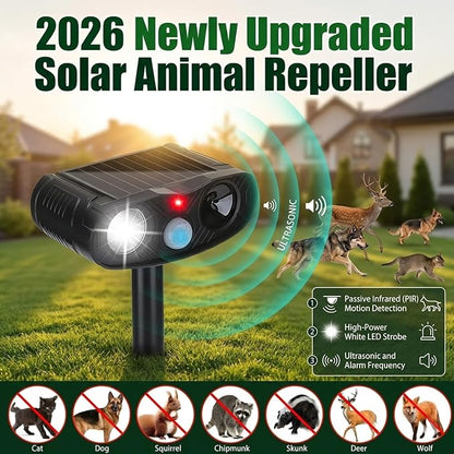 4Pack Sonic Fortress Pro Deer Repellent Devicess,Solar Animal Repeller | Ultrasonic Cat Repellent Outdoor with Motion Detection, Deer Repellent Devices with LED Flash Lights