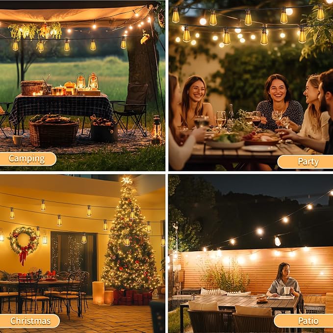 SANBEN Outdoor String Lights-50ft 25+1 ST38 Bulbs Patio Lights with Remote | Dimmable & Timer, IP65 Waterproof & Shatterproof, 24V Low-Voltage LED Lights for Outside Deck Garden Backyard Porch Party