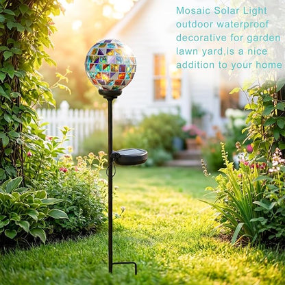 VCUTEKA Solar Lights Outdoor Decorative - Waterproof Mosaic Solar Garden Light, LED Pathway Stake for Landscape Lawn Patio Yard, Solar Globe Lights Outdoor, 1 Pack Multi