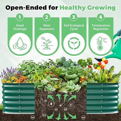 Green Painted Galvanized Raised Garden Bed, Garden Planter Bed Outdoor, Heavy Duty Rustproof Steel Raised Bed Kit for Gardening Vegetables Fruits Flowers Grow (Green, 4x4x1.5ft)