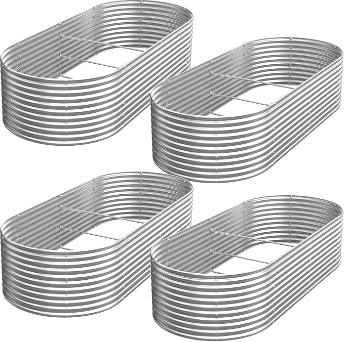 4 Pack Tall 8x4FT Corrugated Galvanized Steel Raised Garden Bed Outdoor, Oval Raised Beds for Gardening, Metal Above Ground Garden Bed for Vegetables and Flowers