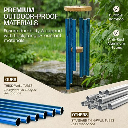 Royal Blue Wind Chimes for Outside, 29 Inch Hand Tuned G Major Pentatonic Wind Chime, Memorial Sympathy Gift for Loss of Loved One, Deep Tone Aluminum Bamboo Garden Patio Porch Decor