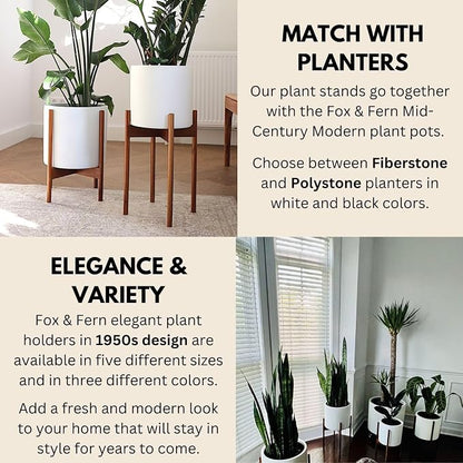 Fox & Fern Mid Century Tall Plant Stand — 10 Inch Fixed Size Raised Wooden Plant Stand for Indoor Planters (Not Included); Modern Flower Pot Holder with Plug In Design; Easy to Assemble - Acacia