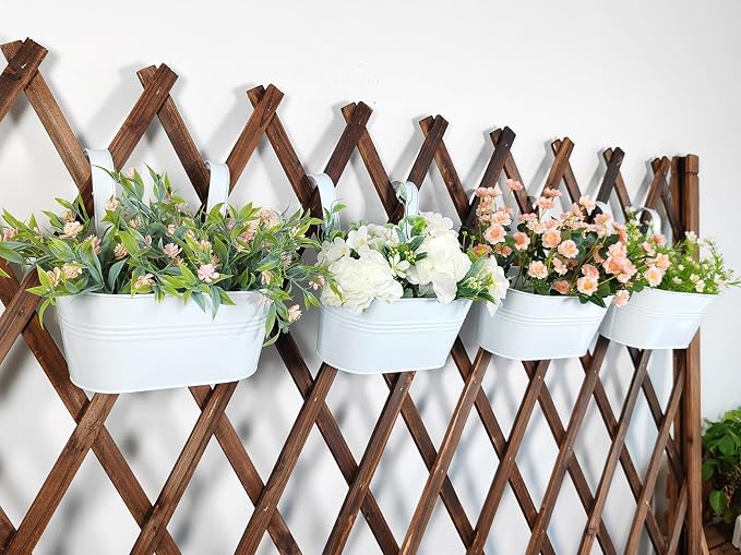 12" Balcony Railing Planters, Outdoor Hanging Planter for Fence, Stylish Metal Porch Deck Flower Pot for Herbs & Succulents (White, Pack of 2)