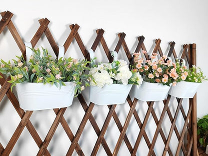 12" Balcony Railing Planters, Outdoor Hanging Planter for Fence, Stylish Metal Porch Deck Flower Pot for Herbs & Succulents (White, Pack of 2)