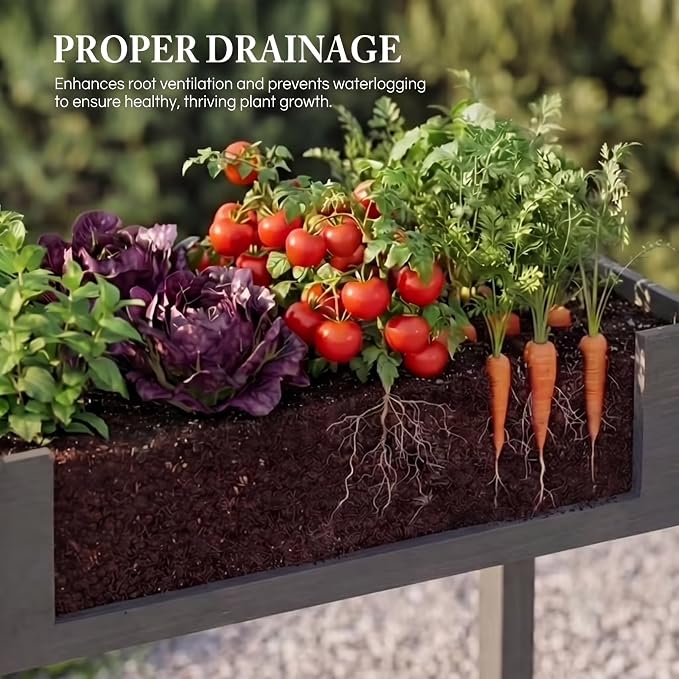 Raised Garden Bed Outdoor Planter Box with Legs - 34x18x30 Inch Cedar Wooden Elevated Planter Box with Non-Woven Liner & Drainage Holes for Vegetables Flowers Herbs (Gray, 48 x 24 x 30)