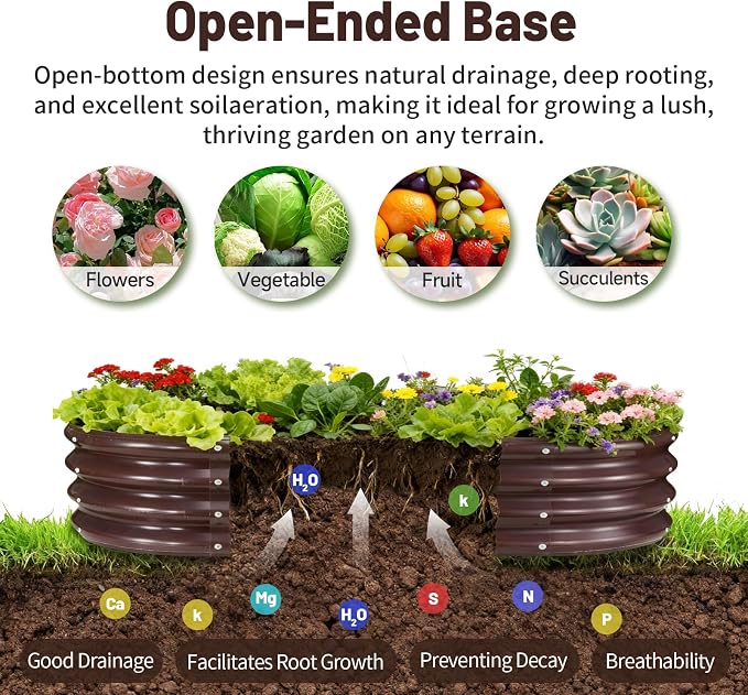 GOOZOO 2PC Galvanized Planter Raised Garden Bed, 4x2x1ft Brown | For vegetables, flowers, herbs, fruits. Oval metal box. Easy assembly. Rust-resistant galvanized steel.Outdoor use. 1ft depth