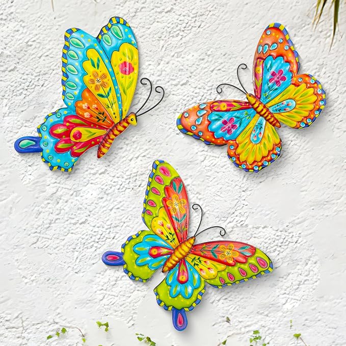 J-Fly Metal Butterfly Wall Decorations Garden Decor Room Decor, Lawn Ornaments Ladybugs Live- 3 Pieces, Outdoor Garden Yard Decor for Home and Office Valentine Decoration Gifts