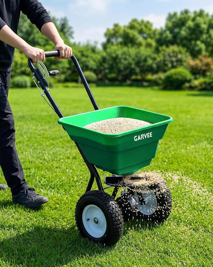 80 LBS Push Broadcast Spreader, 12FT Spreading Width, 13in All-Terrain Wheels, Adjustable Flow Control, Heavy Duty Walk Behind Lawn Spreader for Fertilizer, Grass Seed, Ice Melt, Salt