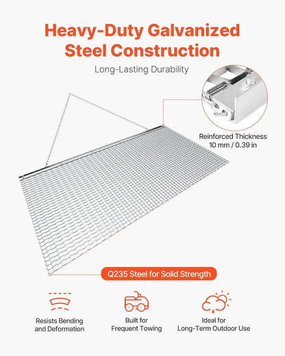 VEVOR Drag Harrow, 6 x 3 ft, High-Efficiency Chain Harrow Rake, ATVs UTVs Tractors Attachments, Durable Galvanized Steel Mesh Drag Mat with Towing Chain, for Gravel Driveway Ruts Farm Field Leveling