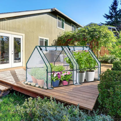 Ohuhu Portable Mini Greenhouse, 71"x36"x36" Greenhouses for Outdoors with Dual Large Zipper Doors & Ground Stakes, Waterproof & UV Protected Plastic Green House for Outside Garden Patio Transparent
