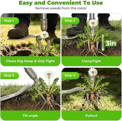One-Piece Stand Up Weed Puller Tool with Long Handle, 47" No Assembly Stainless Steel Garden Weeder Dandelion Root Removal Without Kneeling