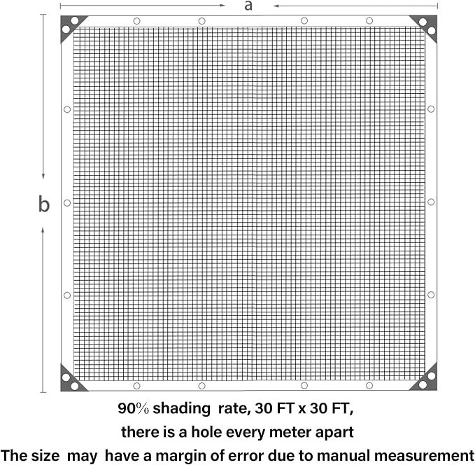 winemana Black Shade Cloth 30x30 FT– 90% Sun Shade Mesh Tarp for Greenhouse, Garden, Patio, Dog Kennel, Chicken Coop, and Outdoor Protection, Plants Cover Shade Netting with 2 Reinforced Grommets