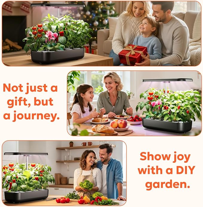 owltron Hydroponics Growing System Kit, 12 Pods Indoor Herb Garden with 24W LED Grow Light Full Spectrum, Planting Height Up to 20", Quiet Water Pump, Indoor Gardening for Gifts, Kitchen, Black