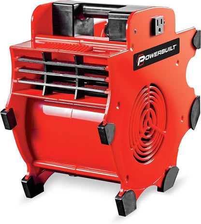 Powerbuilt 3 Speed Portable Blower Dry Fan, Adjustable 3-Speed, Shop Dryer, Wet Carpet, Paint, Built-in Outlets - Red 642259
