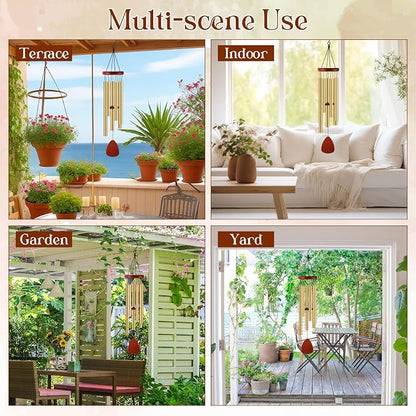Leinuosen Wind Chimes for Outside Wind Chimes Outdoors Deep Tones 28" with 6 Aluminum Tubes Memorial Sympathy Windchime for Valentine Tree Decor Garden Courtyard Mom Loved One Gifts(Classic,Gold)