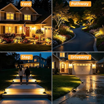 Low Voltage Landscape Lighting Kit, Well Lights with 144W Transformer & Wires, 5CCT In-ground Lights IP67 Waterproof 12-24V AC/DC Outdoor Path Lights for Garden Yard, 12 Pack