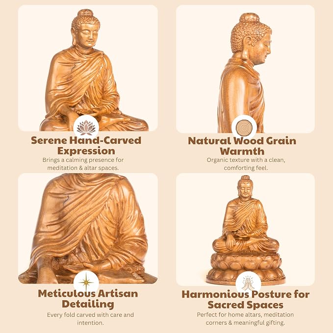 Wooden Shakyamuni Buddha Statue – Meditation Accessories, Feng Shui Spiritual Zen Decor, Buddha Statue Indoor for Peaceful Buddha Room & Mindful Living