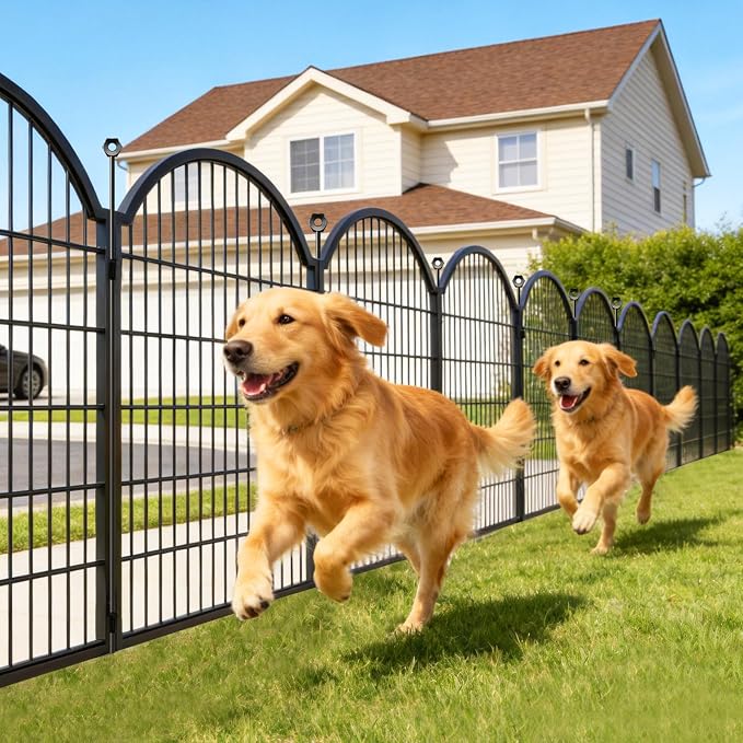 8 Panels Decorative Garden Fence Outdoor for the Yard – 48in(H) x 18ft(L) Heavy Duty Metal Animal Barrier for Dog, No Dig Dog Fence, Rustproof Tall Garden Fencing Panel
