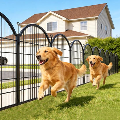 8 Panels Decorative Garden Fence Outdoor for the Yard – 48in(H) x 18ft(L) Heavy Duty Metal Animal Barrier for Dog, No Dig Dog Fence, Rustproof Tall Garden Fencing Panel