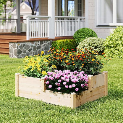 S AFSTAR 3-Tier Raised Garden Bed, Outdoor Elevated Planter Box for Vegetable Fruit Herb Flower Solid Fir Wood Planter Kit with Open-Ended Base, Gardening Planter for Garden Yard Lawn Backyard